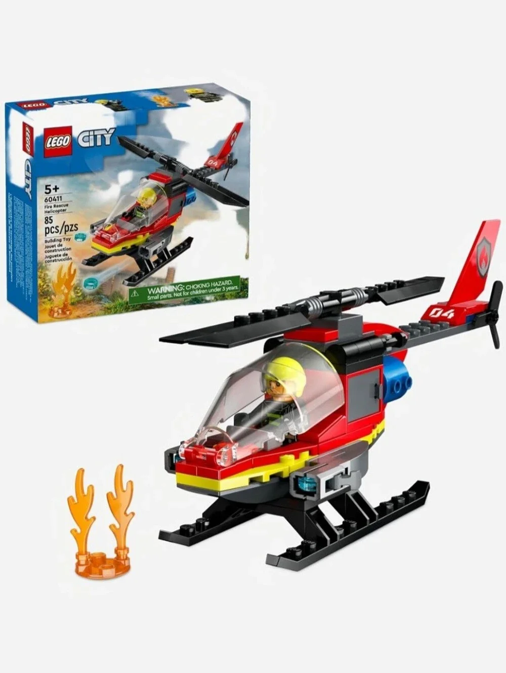 LEGO City Fire Rescue Helicopter W/pilot. Ages 5+ 85 PCS NWT